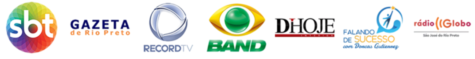 Mídias onde a Maestria Marketing já foi destaque: SBT, Gazeta de Rio Preto, Record TV, Band, Diário Hoje, Falando de Sucesso e Rádio Globo